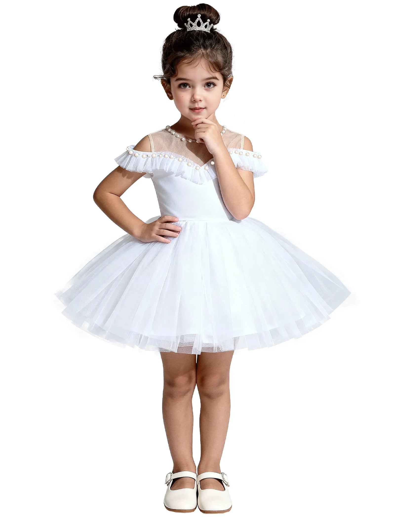 Tulle Flower Girl Dress with Pearl Straps