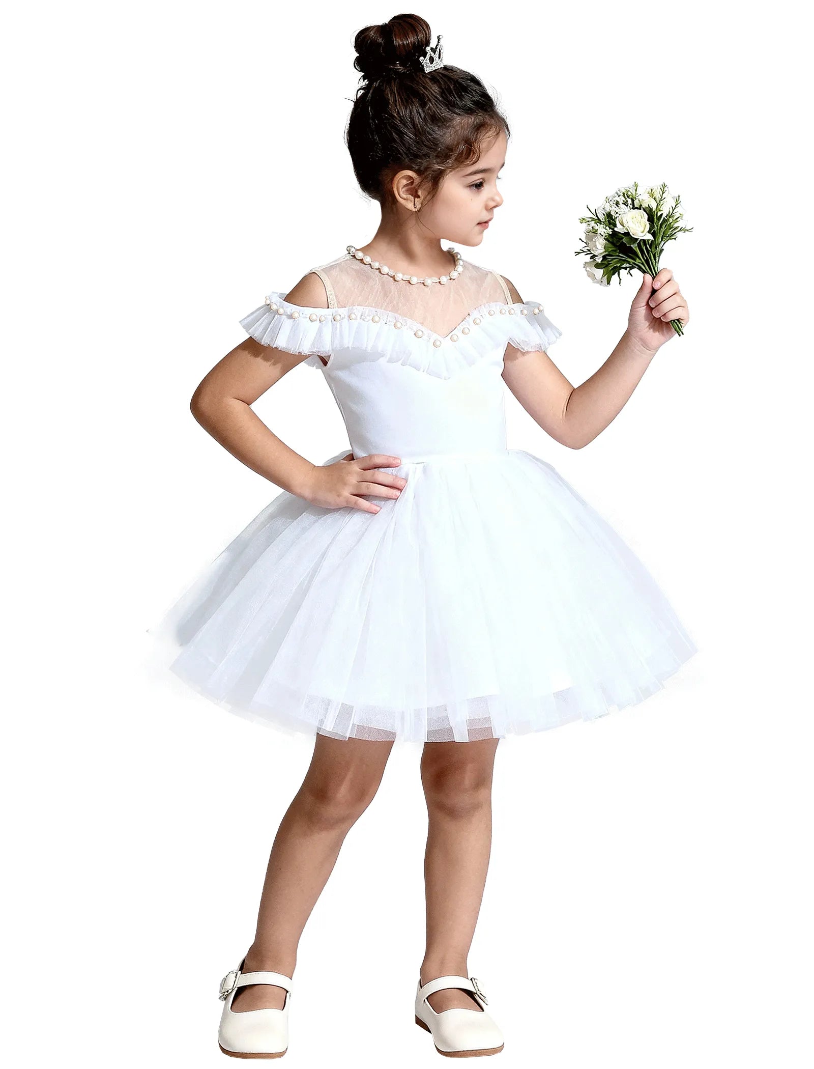 Tulle Flower Girl Dress with Pearl Straps