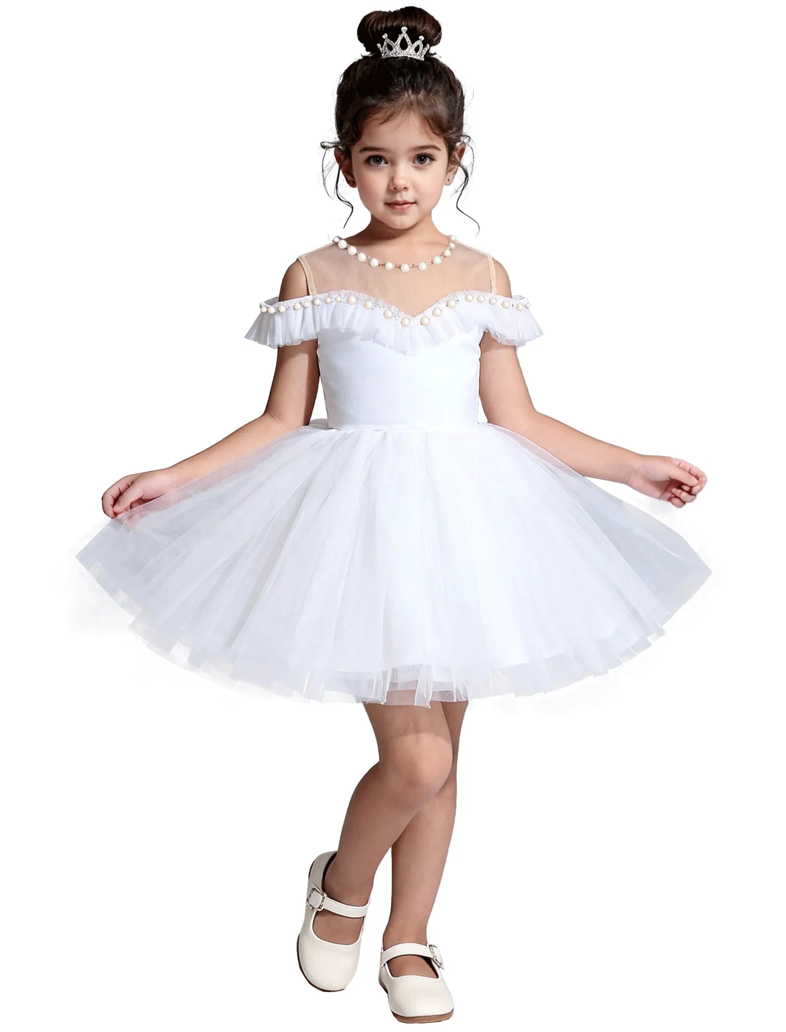Tulle Flower Girl Dress with Pearl Straps