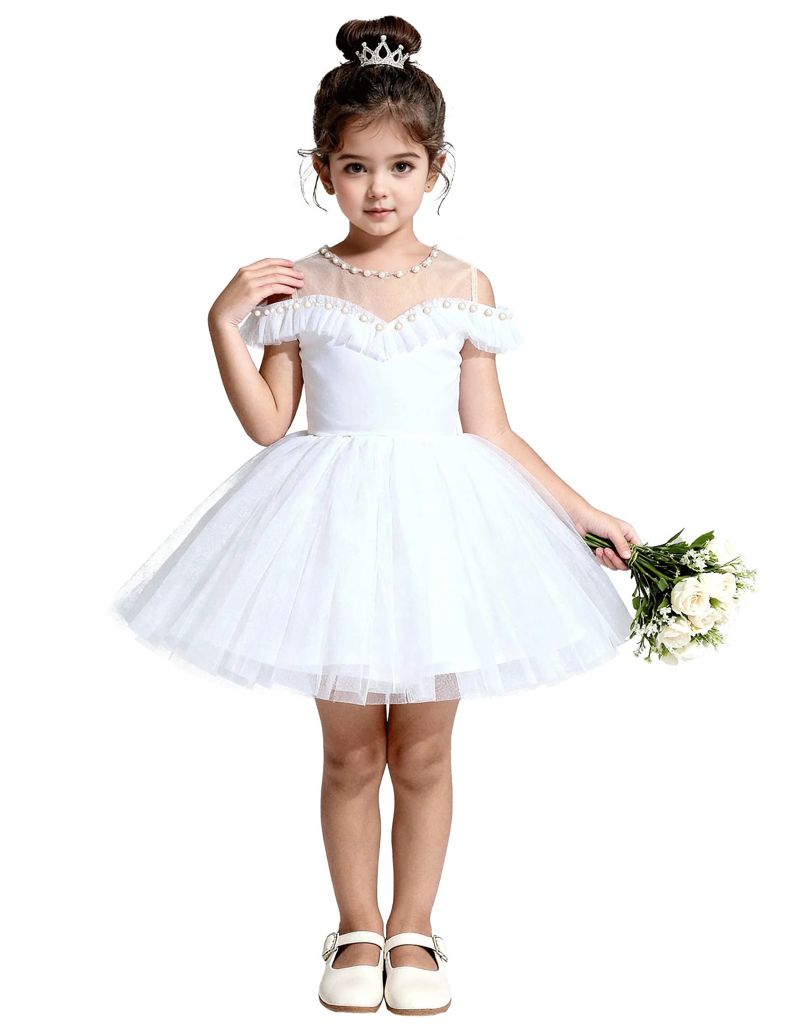 Tulle Flower Girl Dress with Pearl Straps