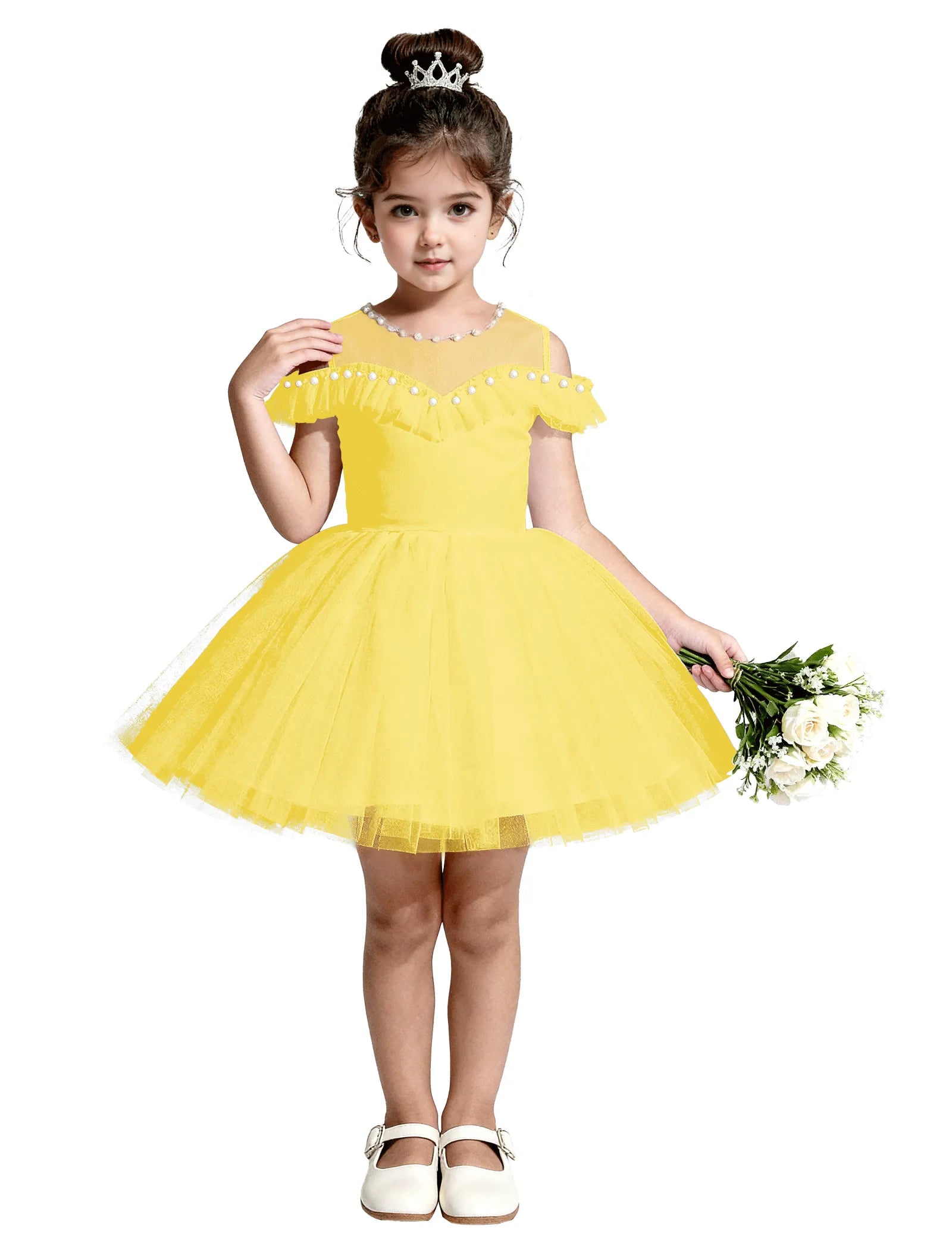 Tulle Flower Girl Dress with Pearl Straps