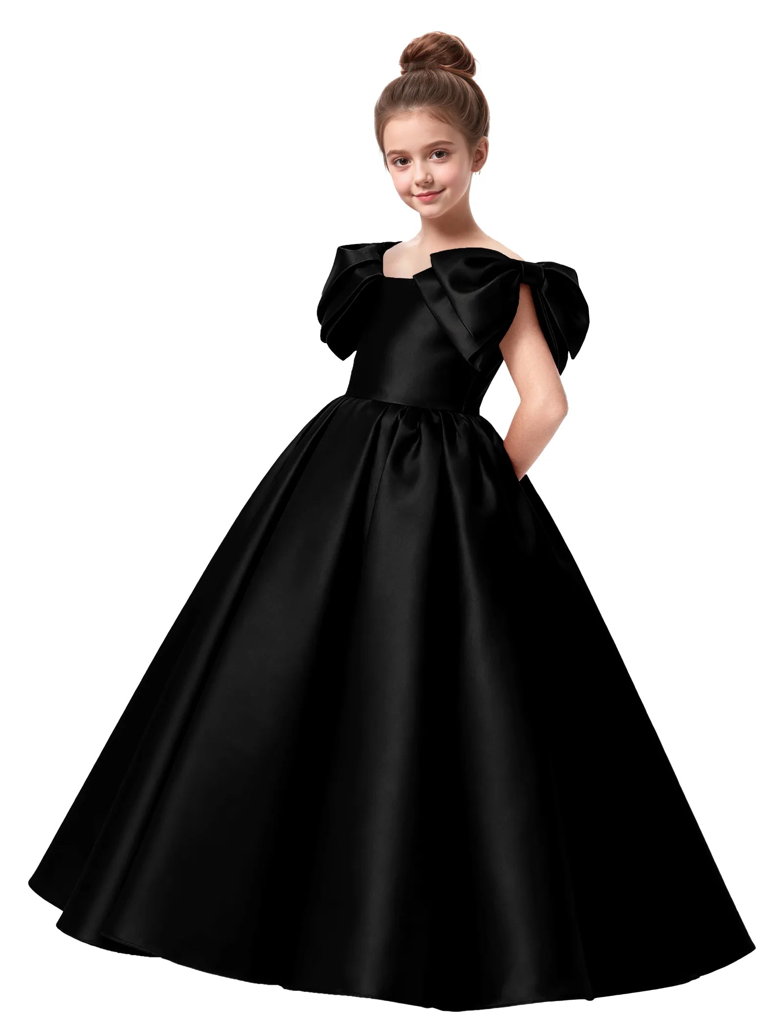 Junior Bridesmaid Satin Dress with Dramatic Bows