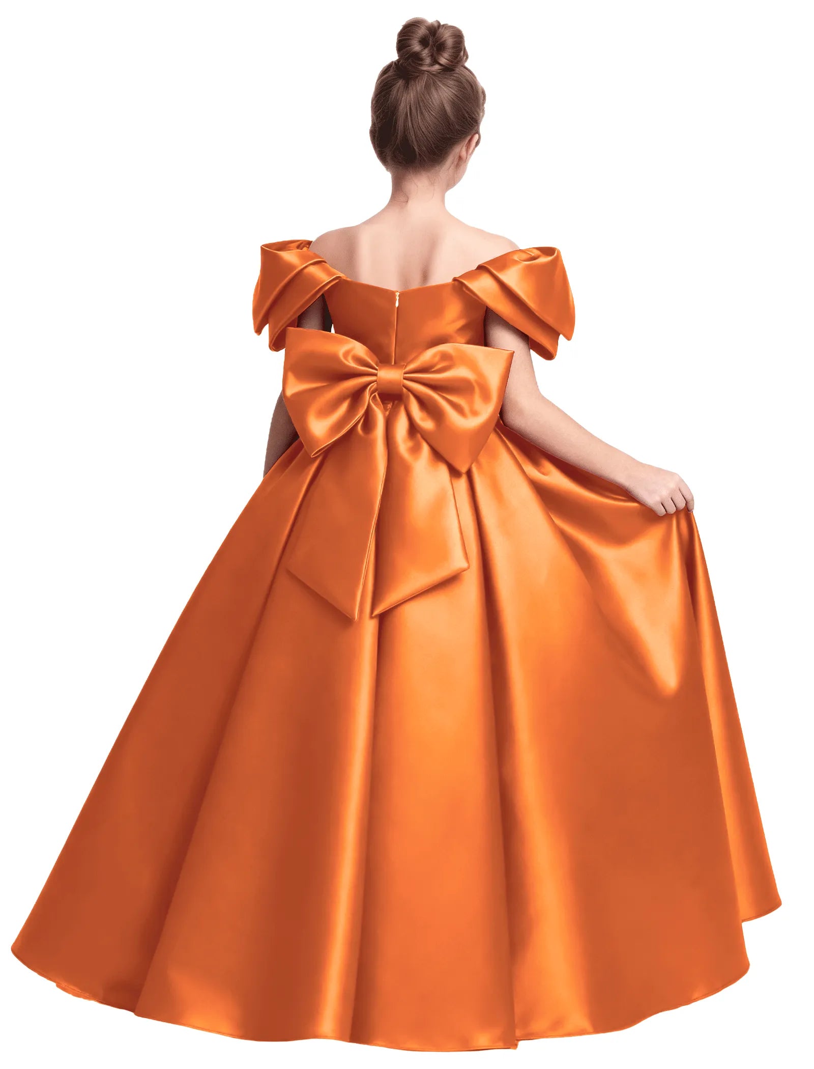 Junior Bridesmaid Satin Dress with Dramatic Bows