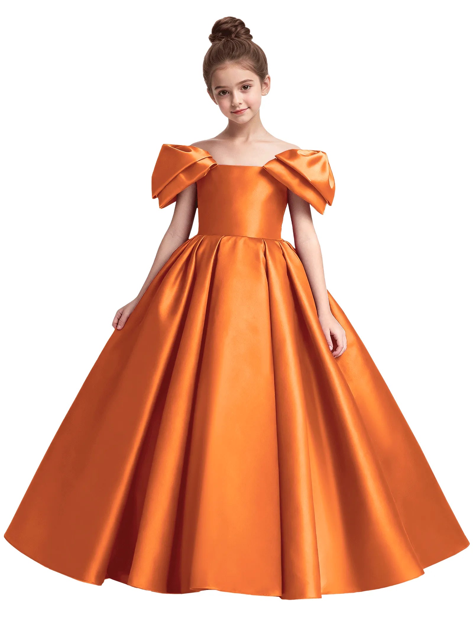 Junior Bridesmaid Satin Dress with Dramatic Bows