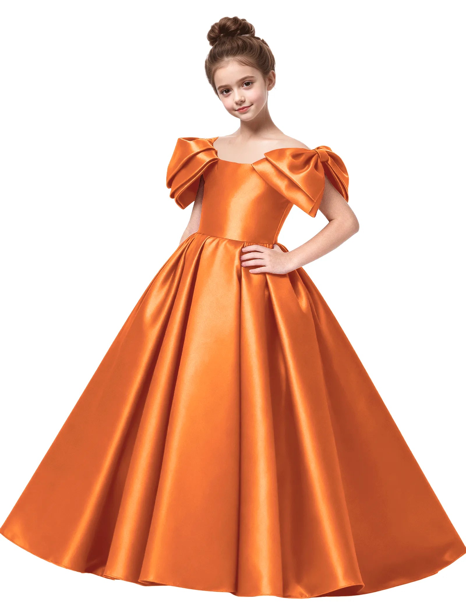 Junior Bridesmaid Satin Dress with Dramatic Bows