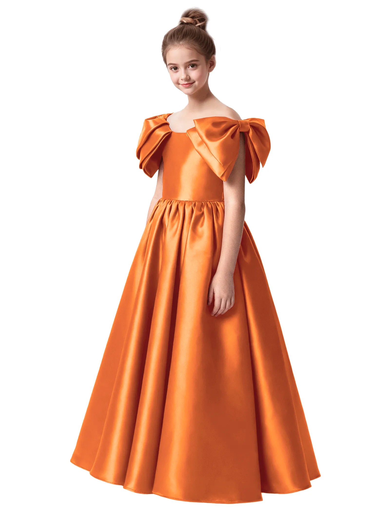 Junior Bridesmaid Satin Dress with Dramatic Bows