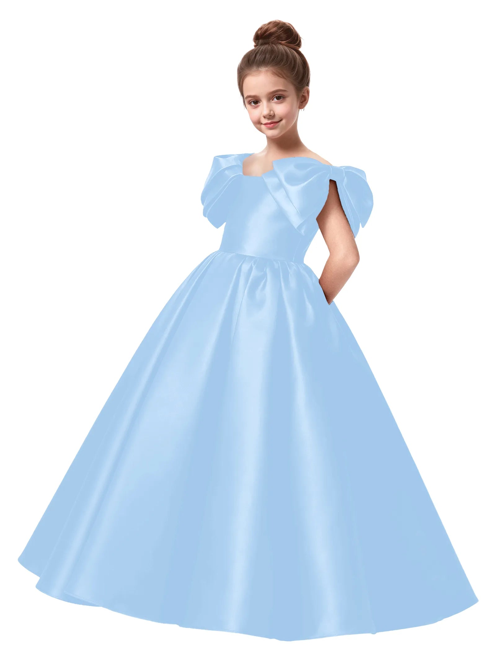 Junior Bridesmaid Satin Dress with Dramatic Bows