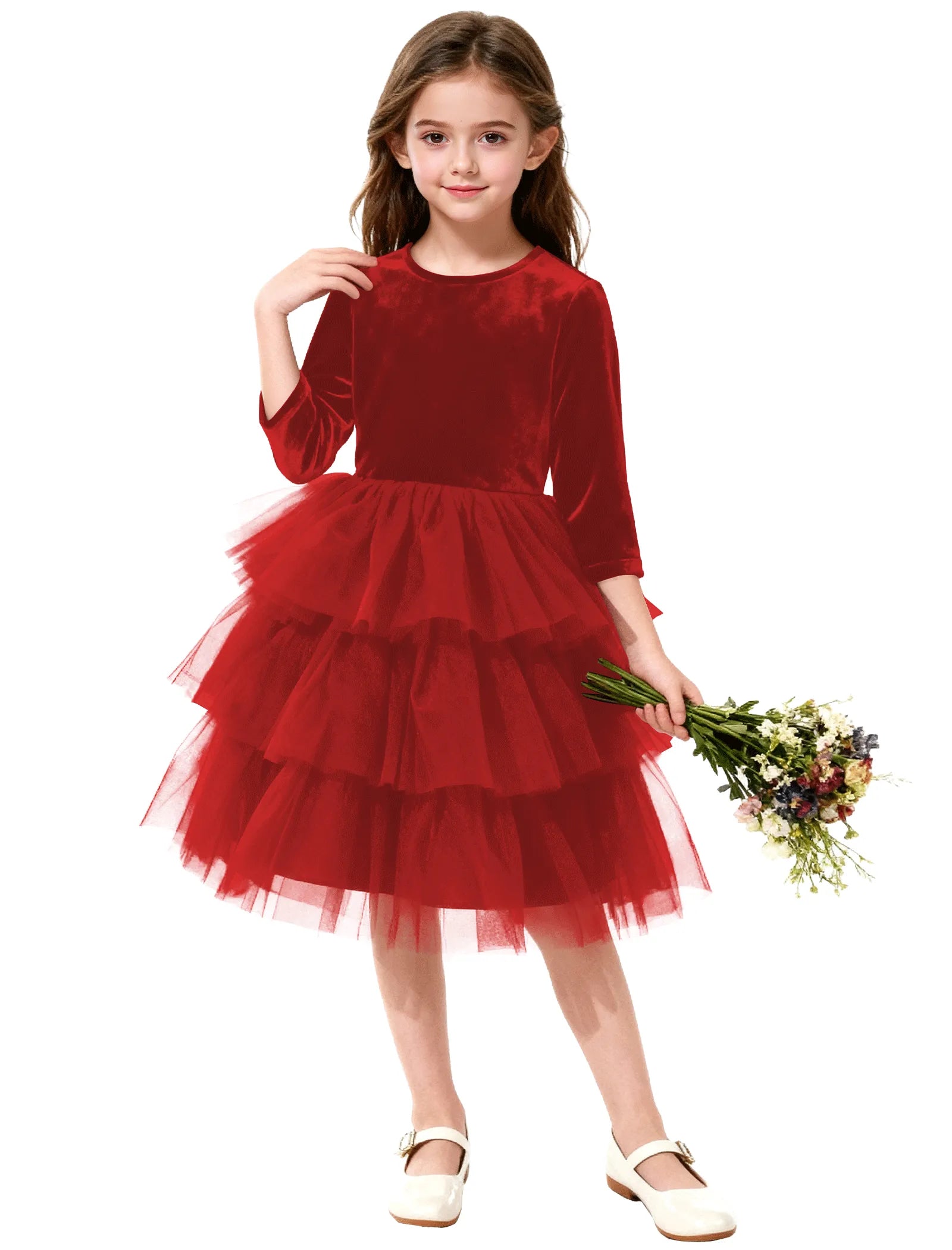 Long Sleeve Velvet Flower Girl Dress