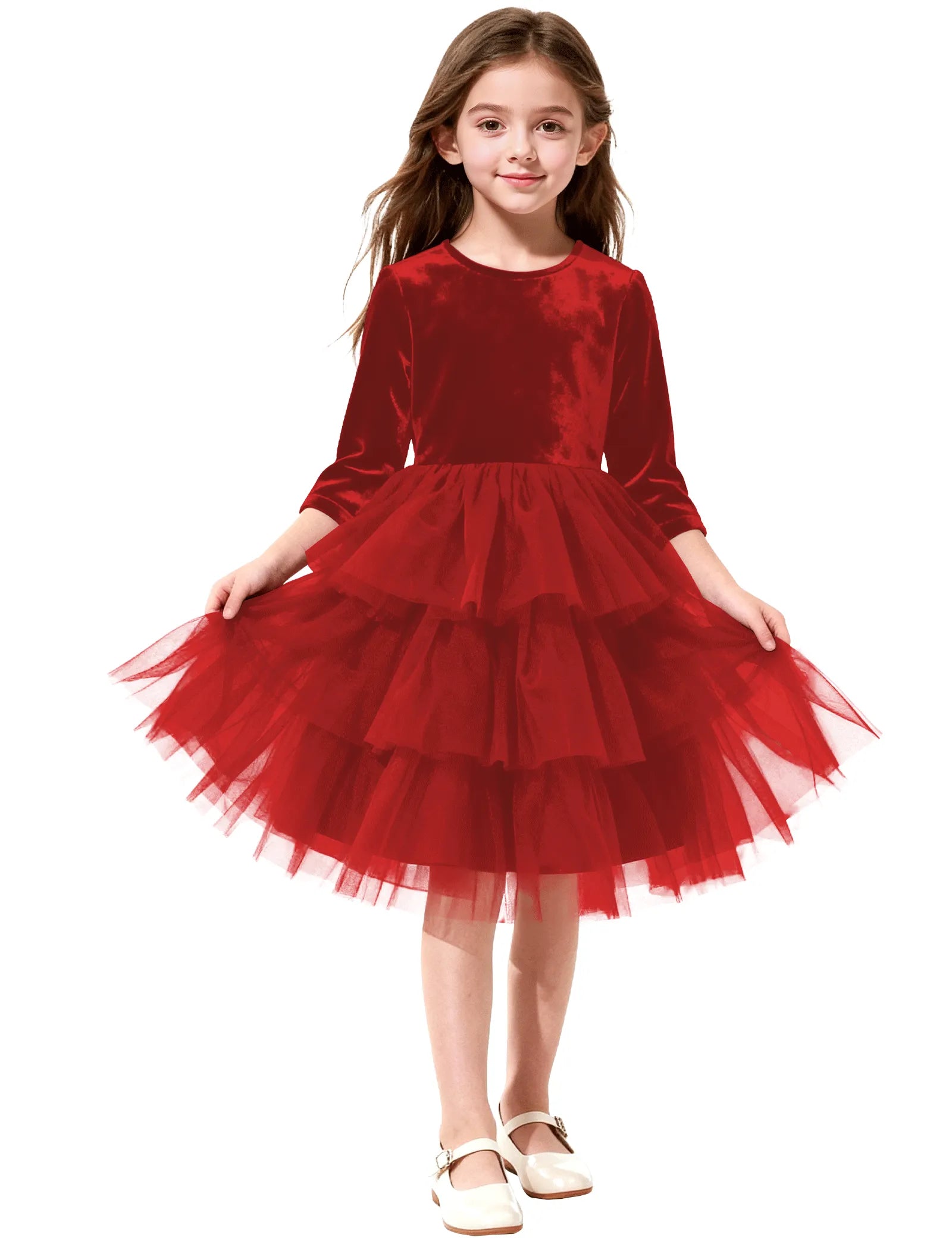 Long Sleeve Velvet Flower Girl Dress
