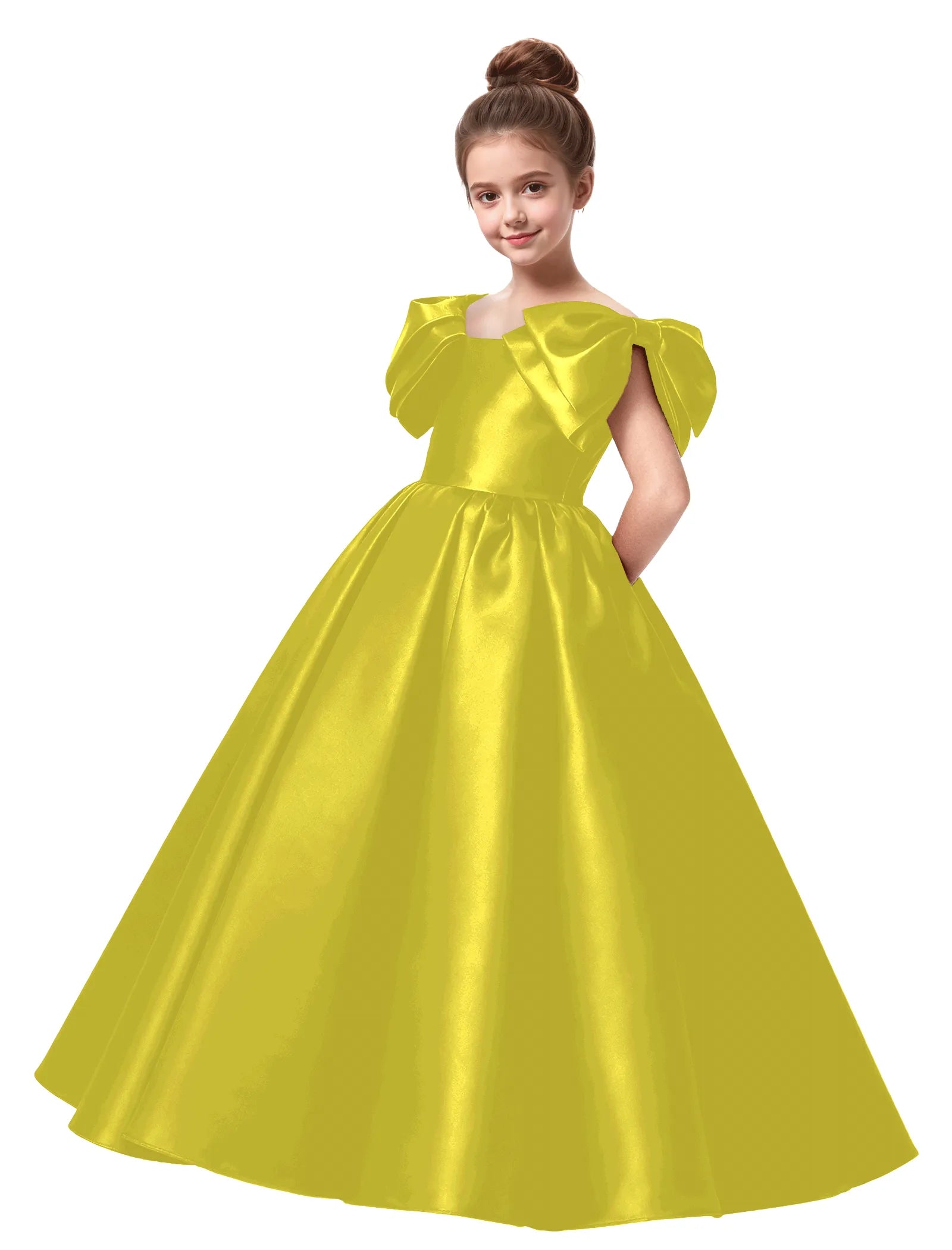 Junior Bridesmaid Satin Dress with Dramatic Bows