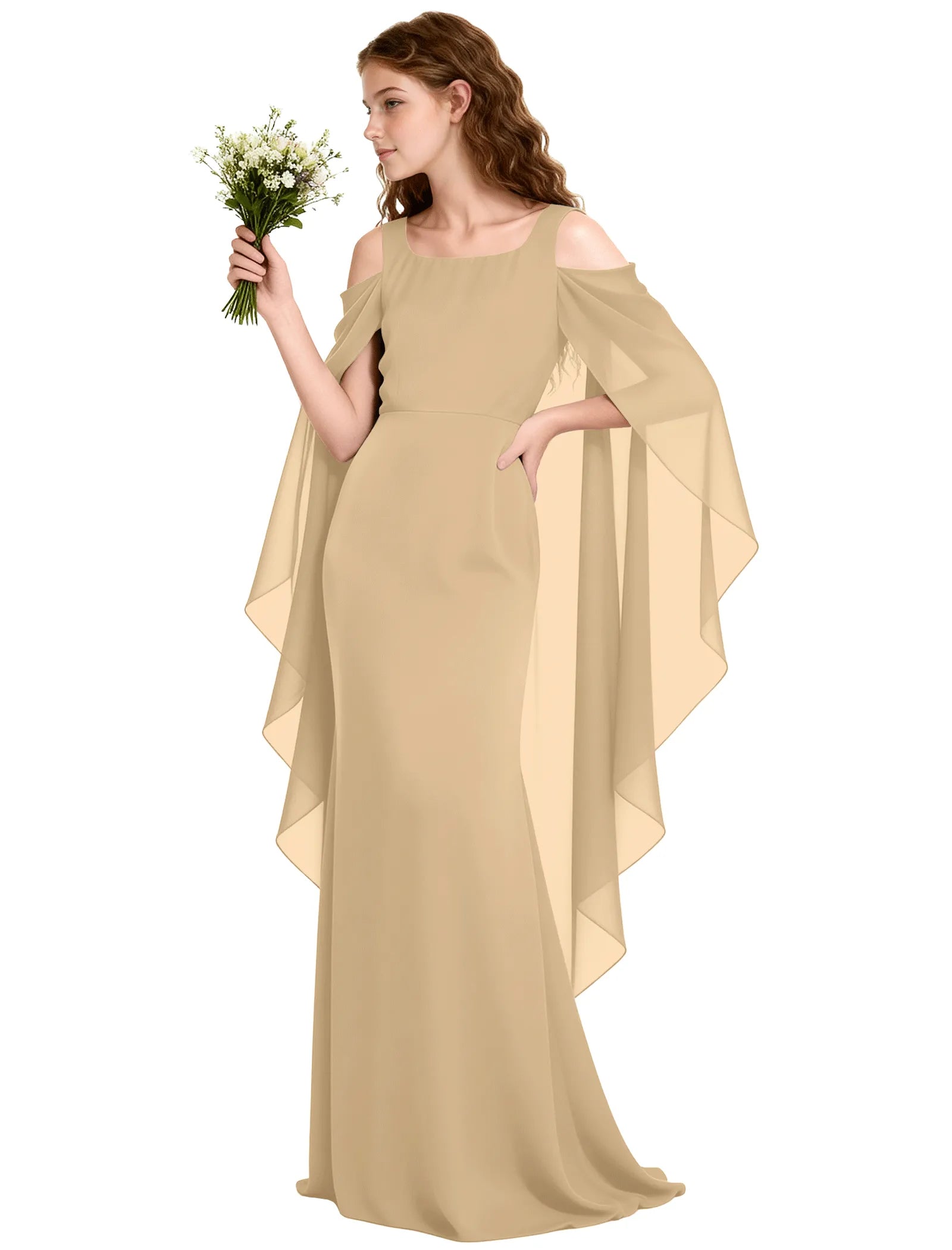 Chiffon Cape Sleeve Formal Dress for Teens
