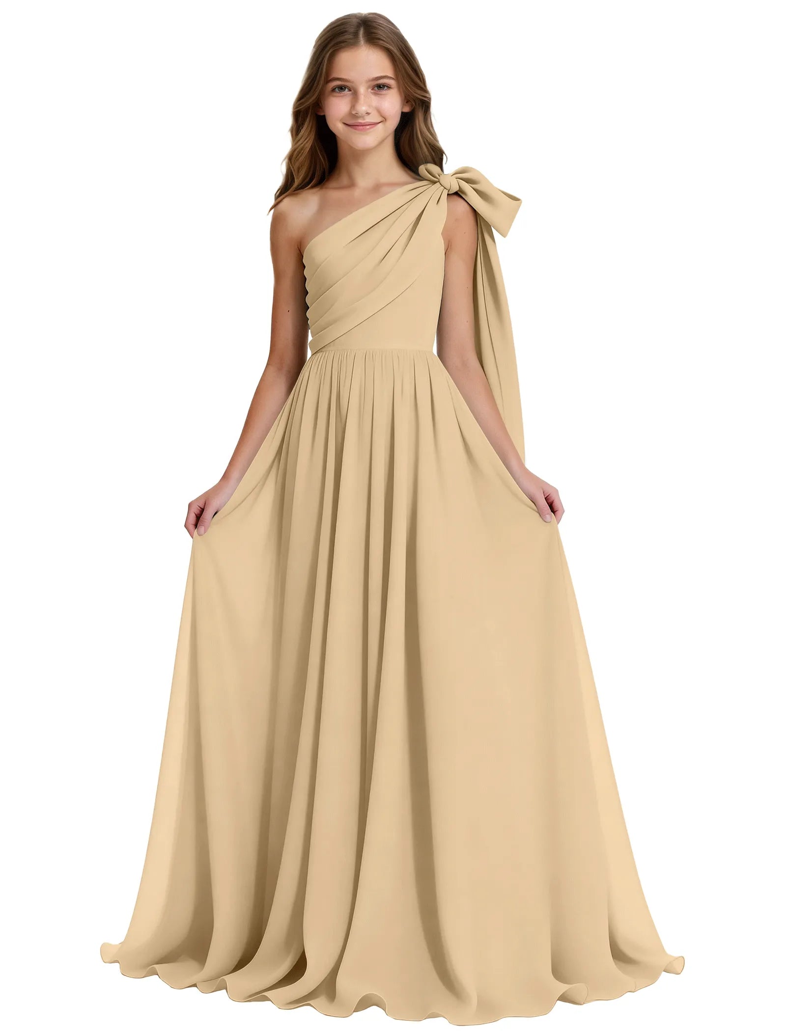 One-Shoulder Bow Junior Bridesmaid Dress