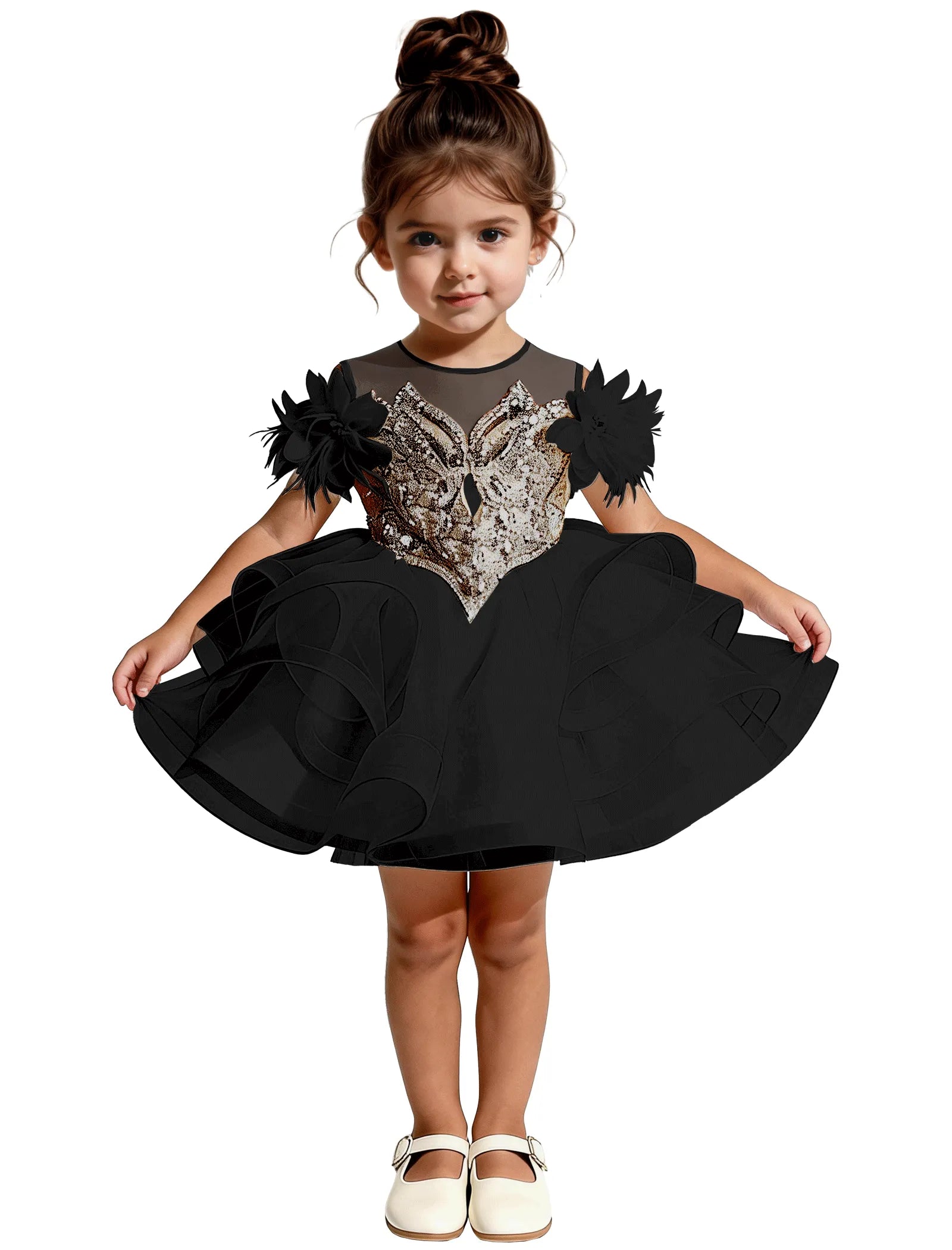Sequin Floral Flower Girl Dress with Puff Skirt