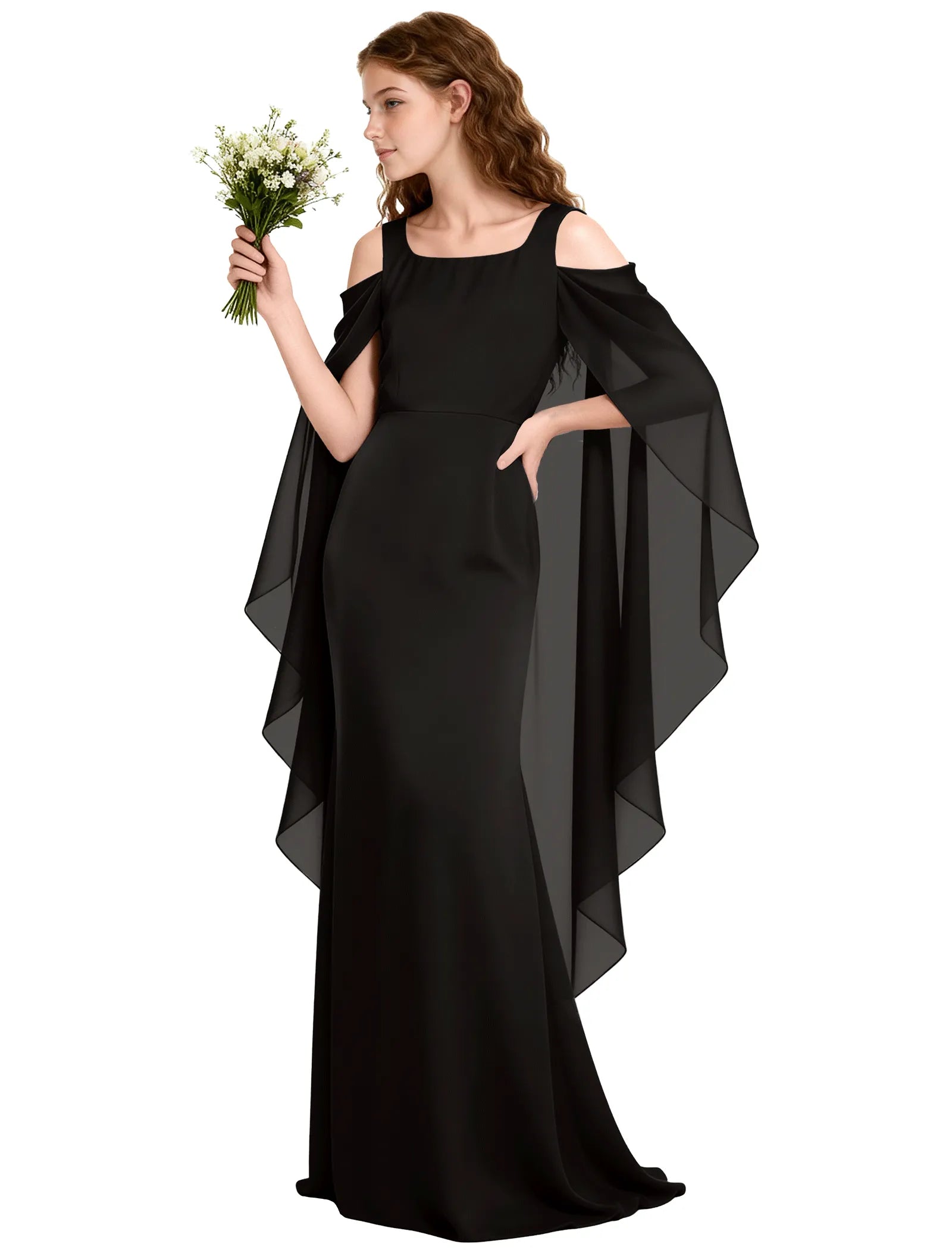 Chiffon Cape Sleeve Formal Dress for Teens