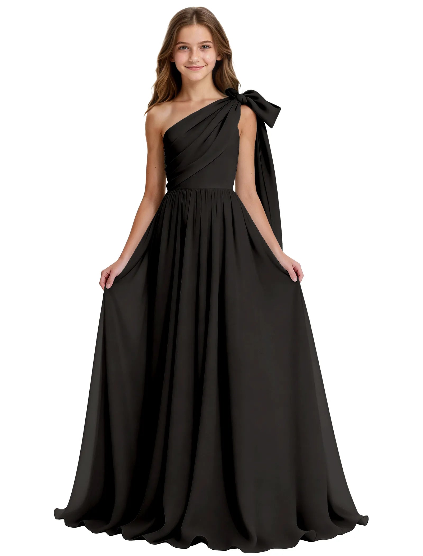 One-Shoulder Bow Junior Bridesmaid Dress