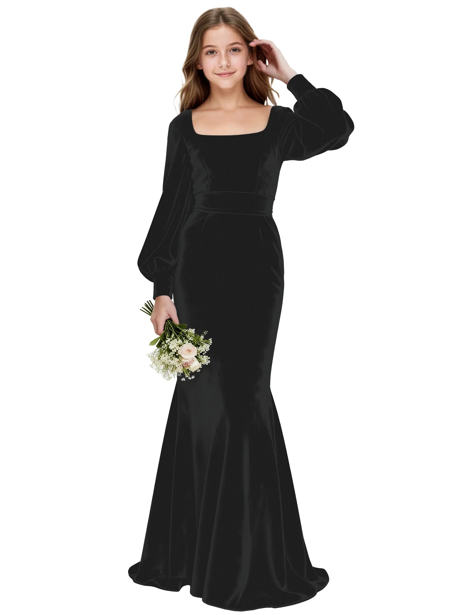 Velvet Long Sleeve Junior Formal Dress