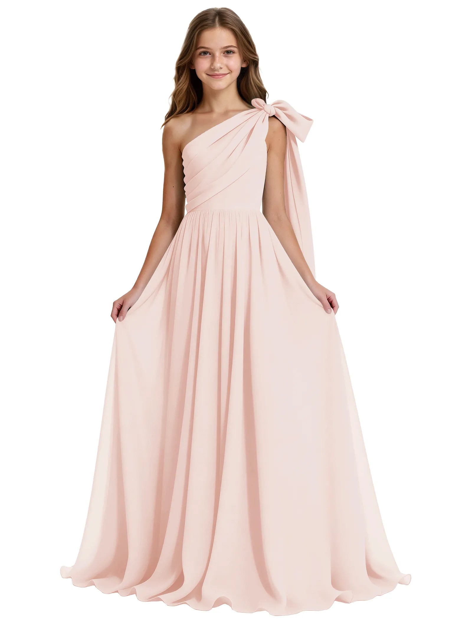 One-Shoulder Bow Junior Bridesmaid Dress