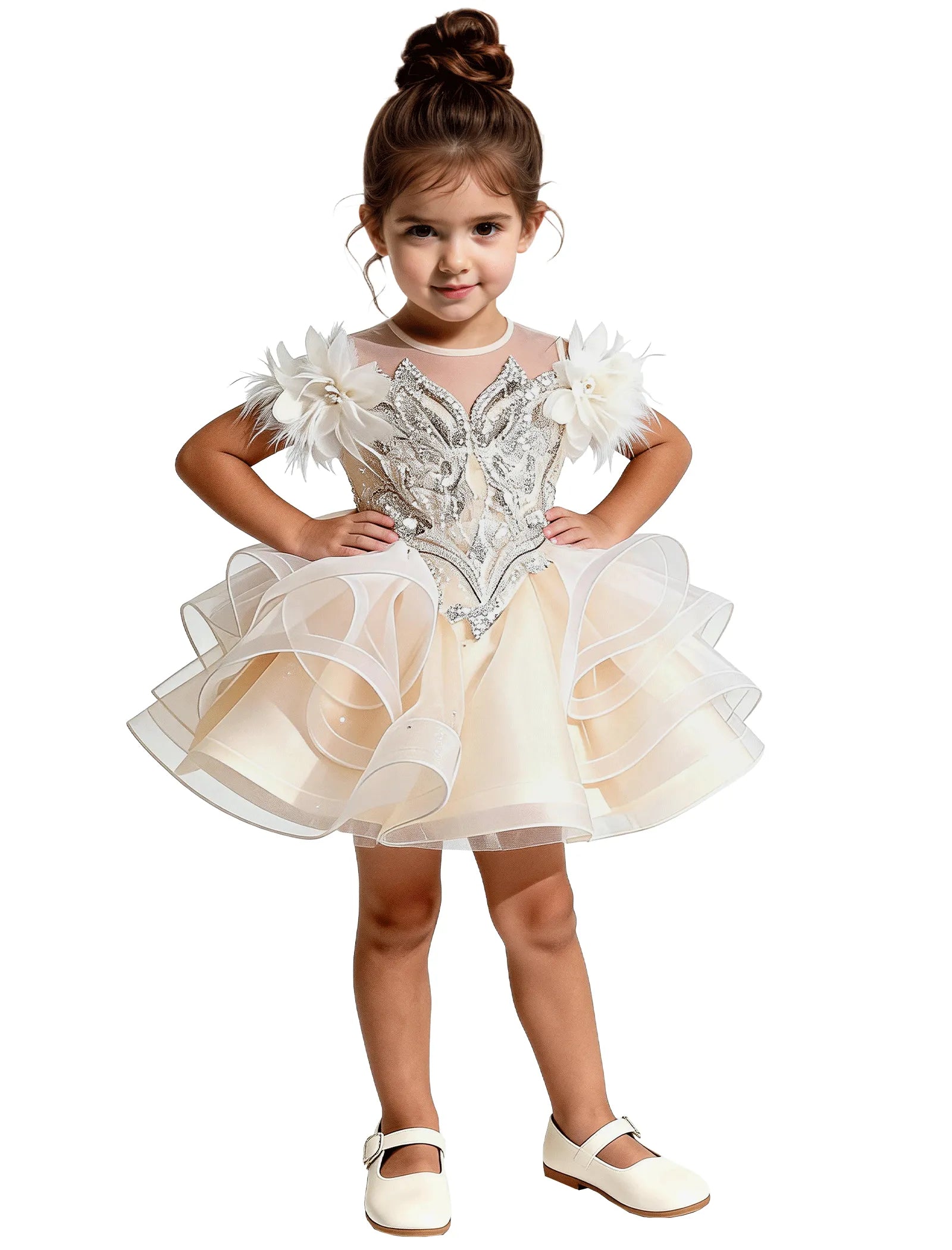 Sequin Floral Flower Girl Dress with Puff Skirt