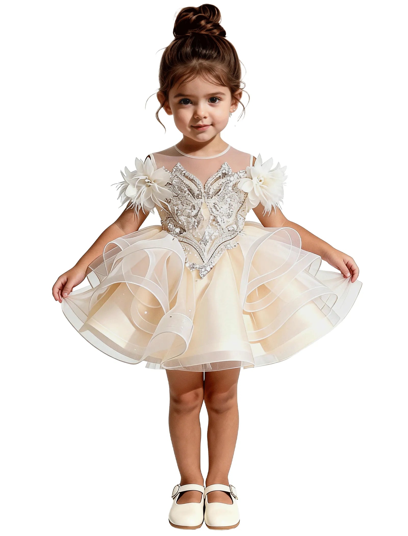 Sequin Floral Flower Girl Dress with Puff Skirt