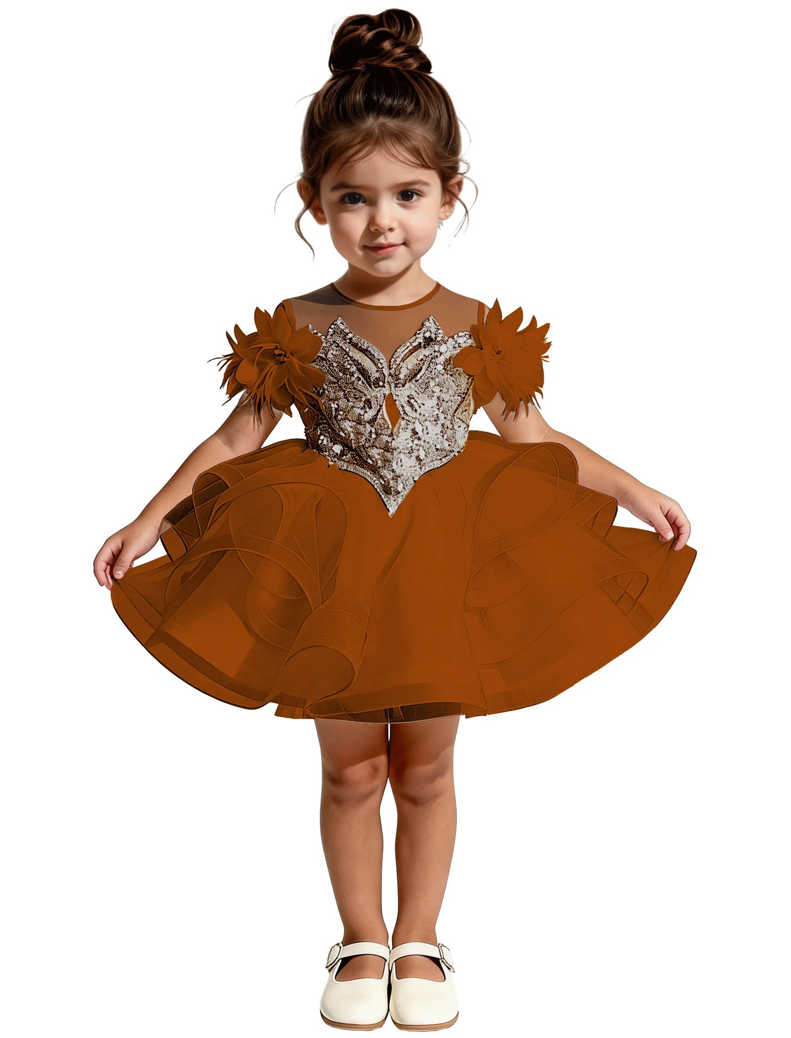 Sequin Floral Flower Girl Dress with Puff Skirt