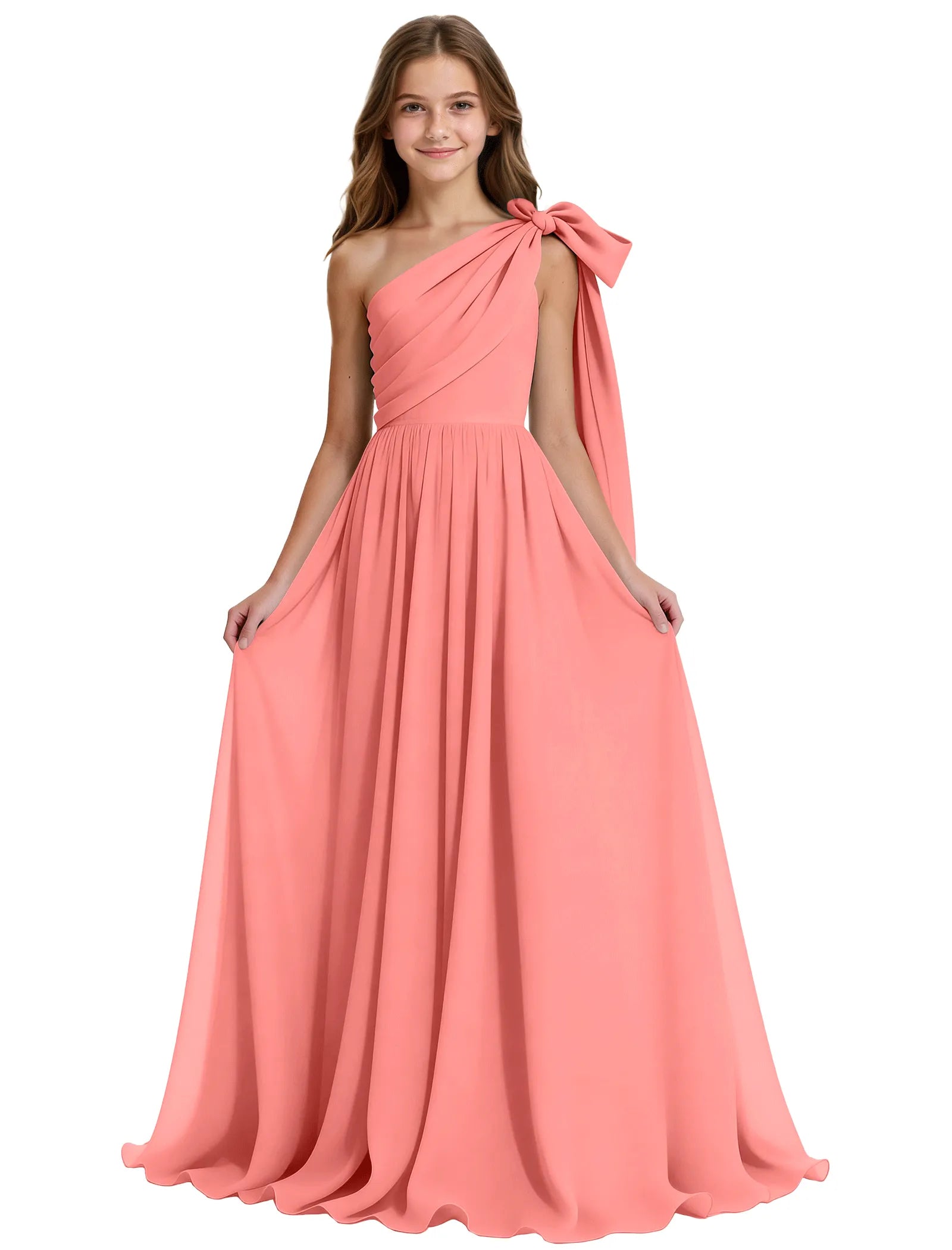 One-Shoulder Bow Junior Bridesmaid Dress