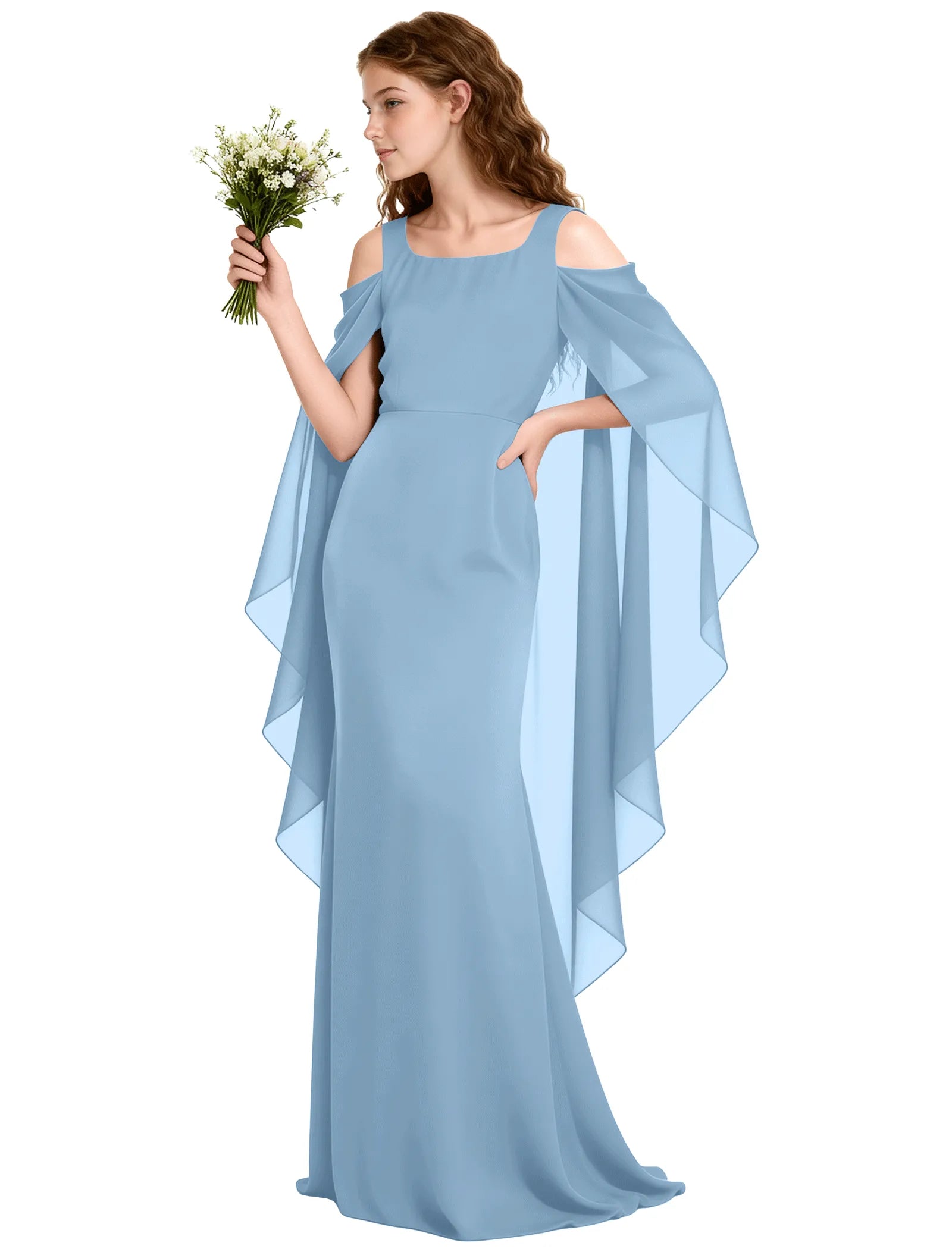 Chiffon Cape Sleeve Formal Dress for Teens