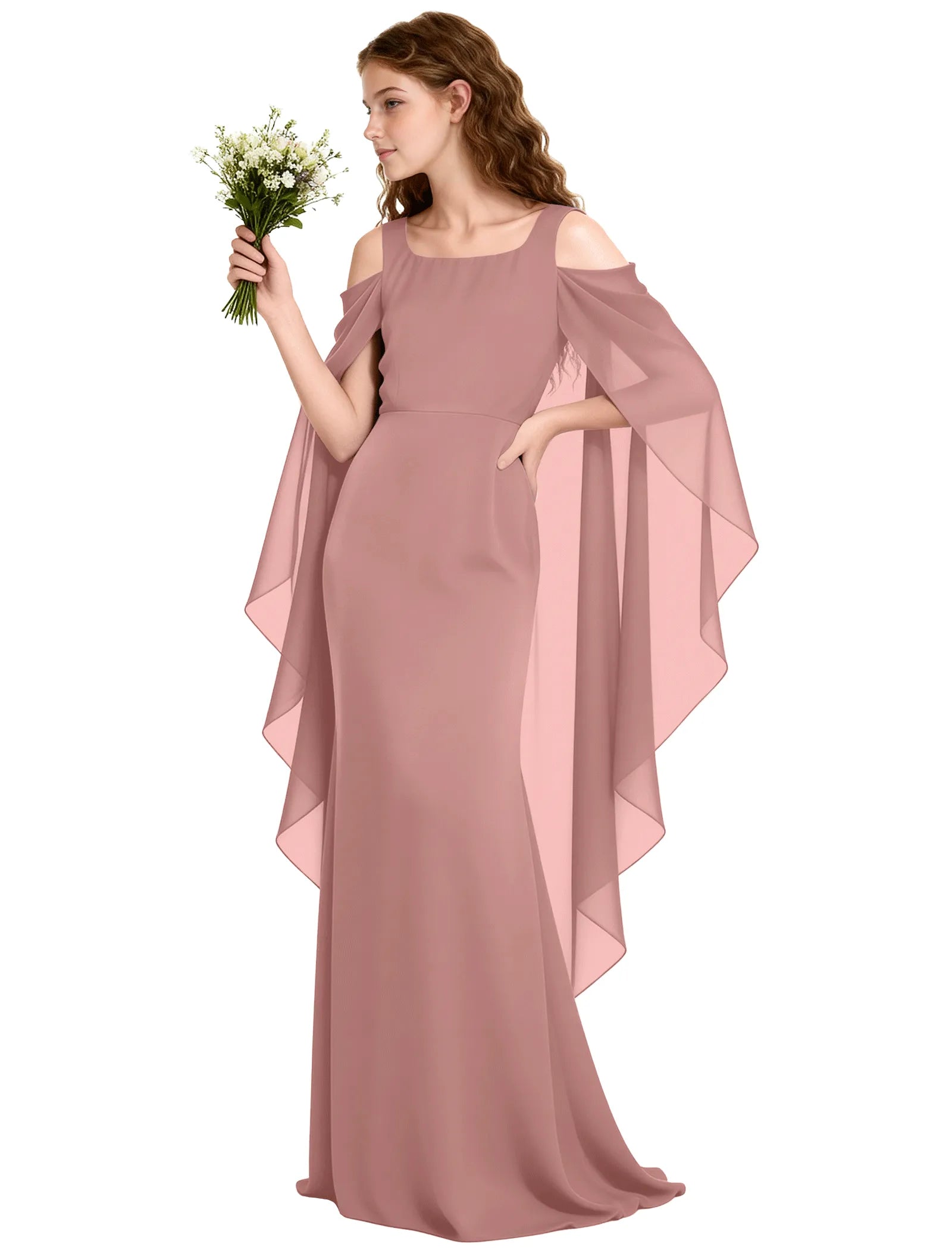 Chiffon Cape Sleeve Formal Dress for Teens