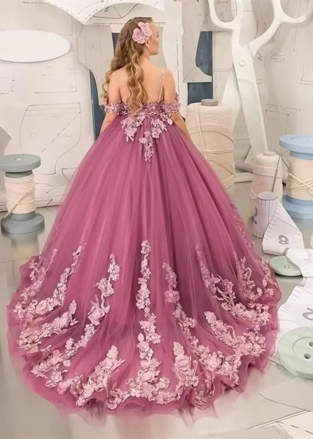 Vintage Floral Embroidered Flower Girl Gown