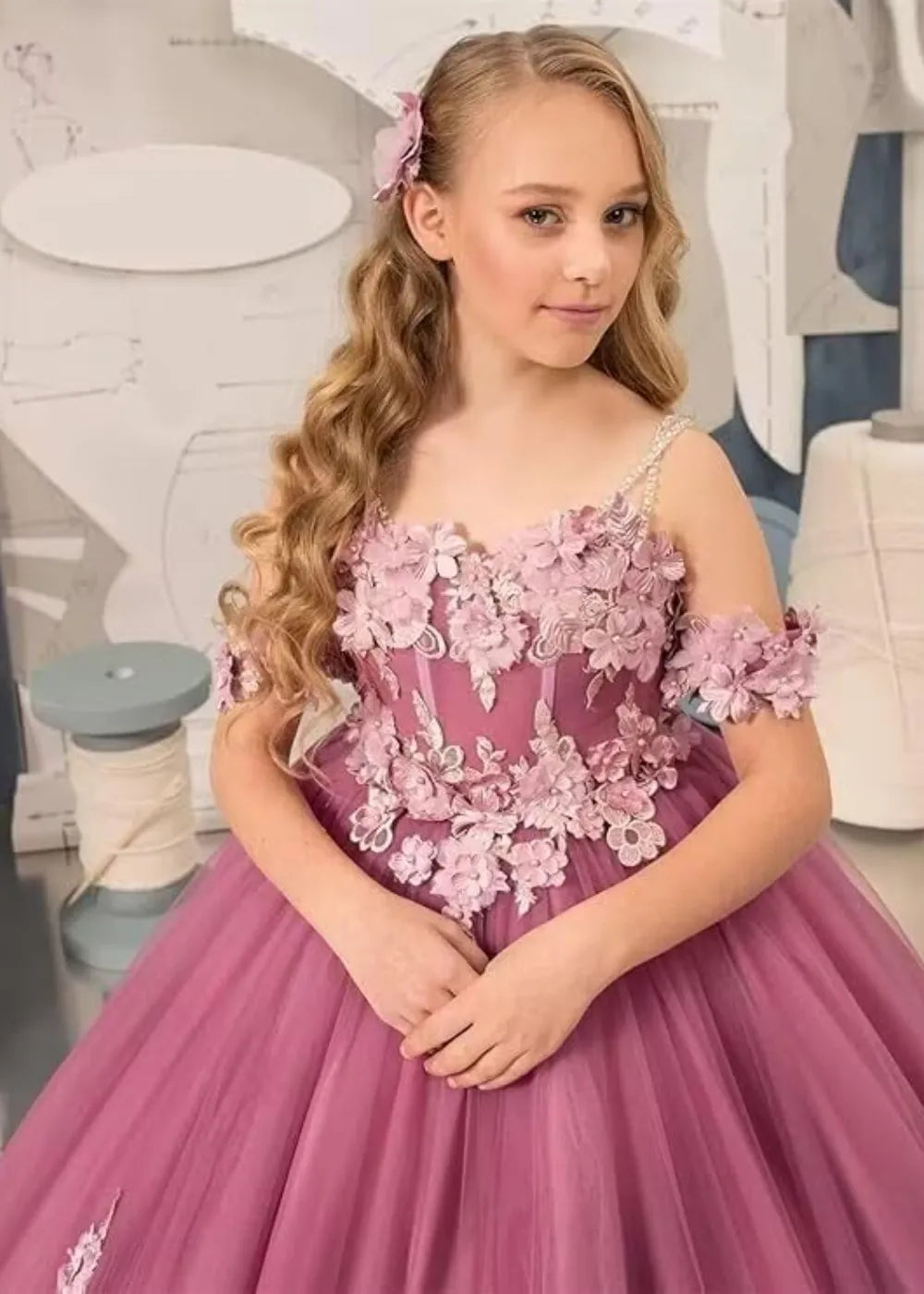 Vintage Floral Embroidered Flower Girl Gown