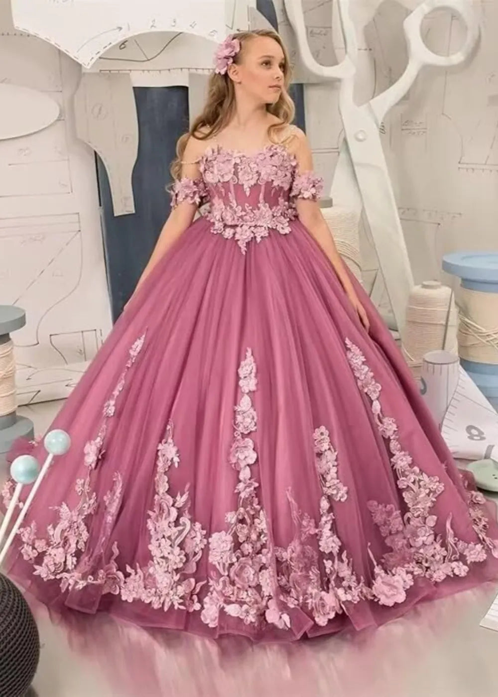 Vintage Floral Embroidered Flower Girl Gown