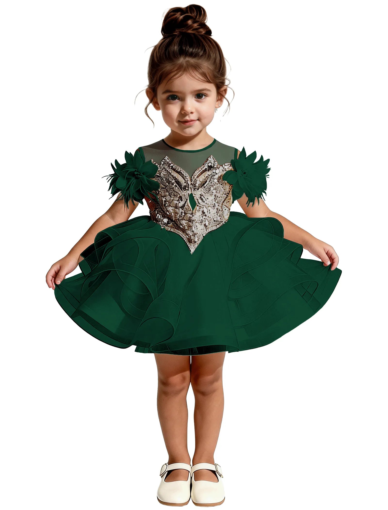 Sequin Floral Flower Girl Dress with Puff Skirt