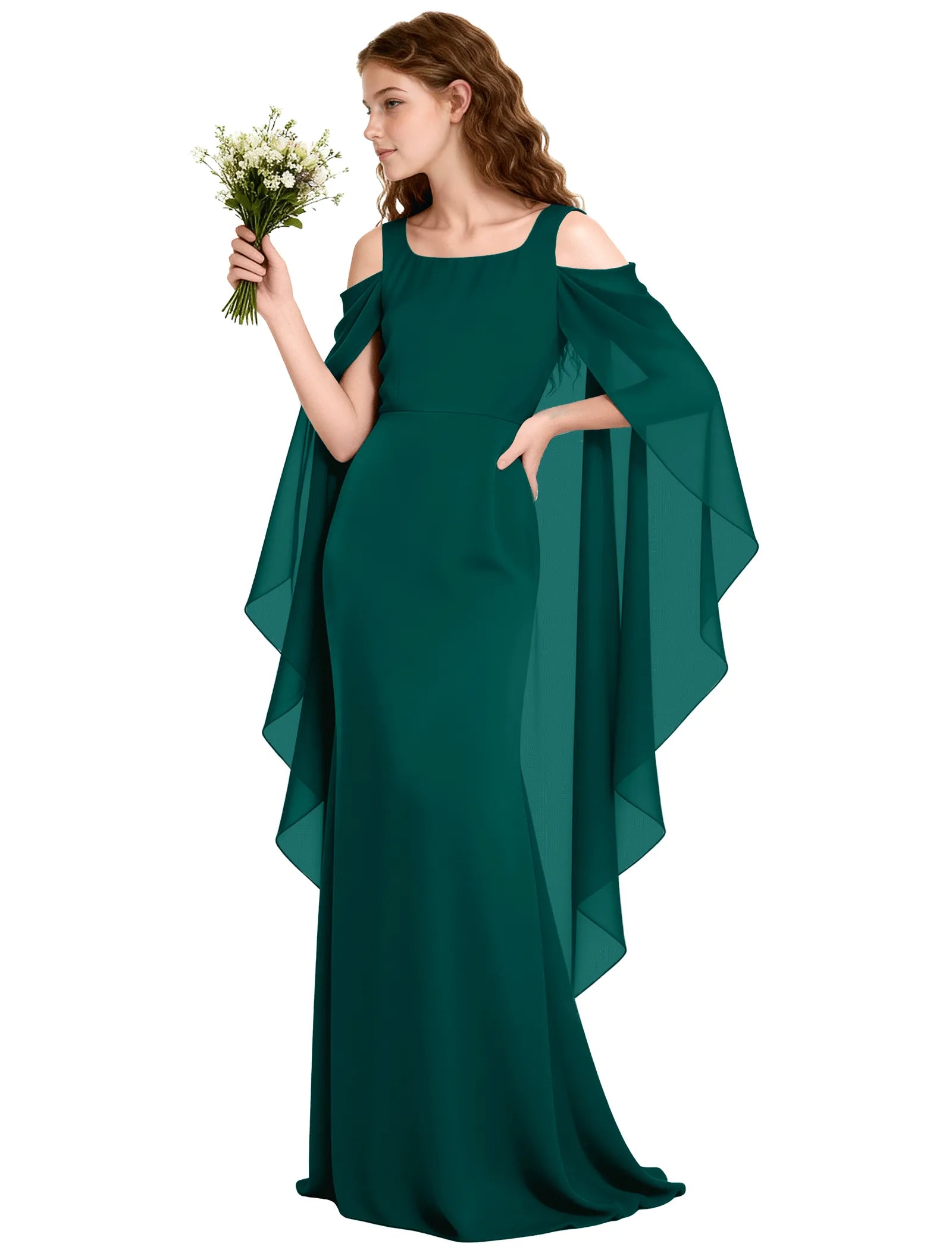 Chiffon Cape Sleeve Formal Dress for Teens