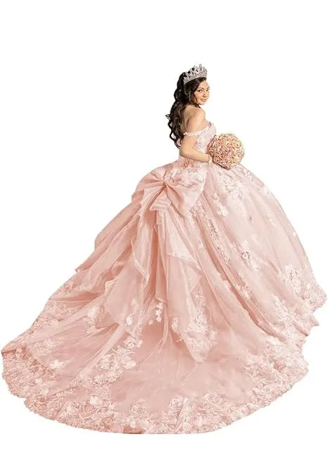 Off Shoulder Flower Embroidered Tulle Wedding Dress