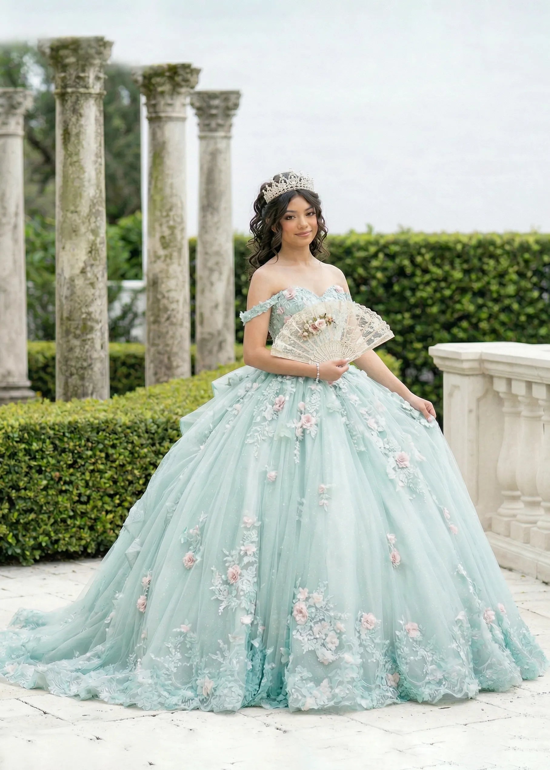 Off Shoulder Flower Embroidered Tulle Wedding Dress