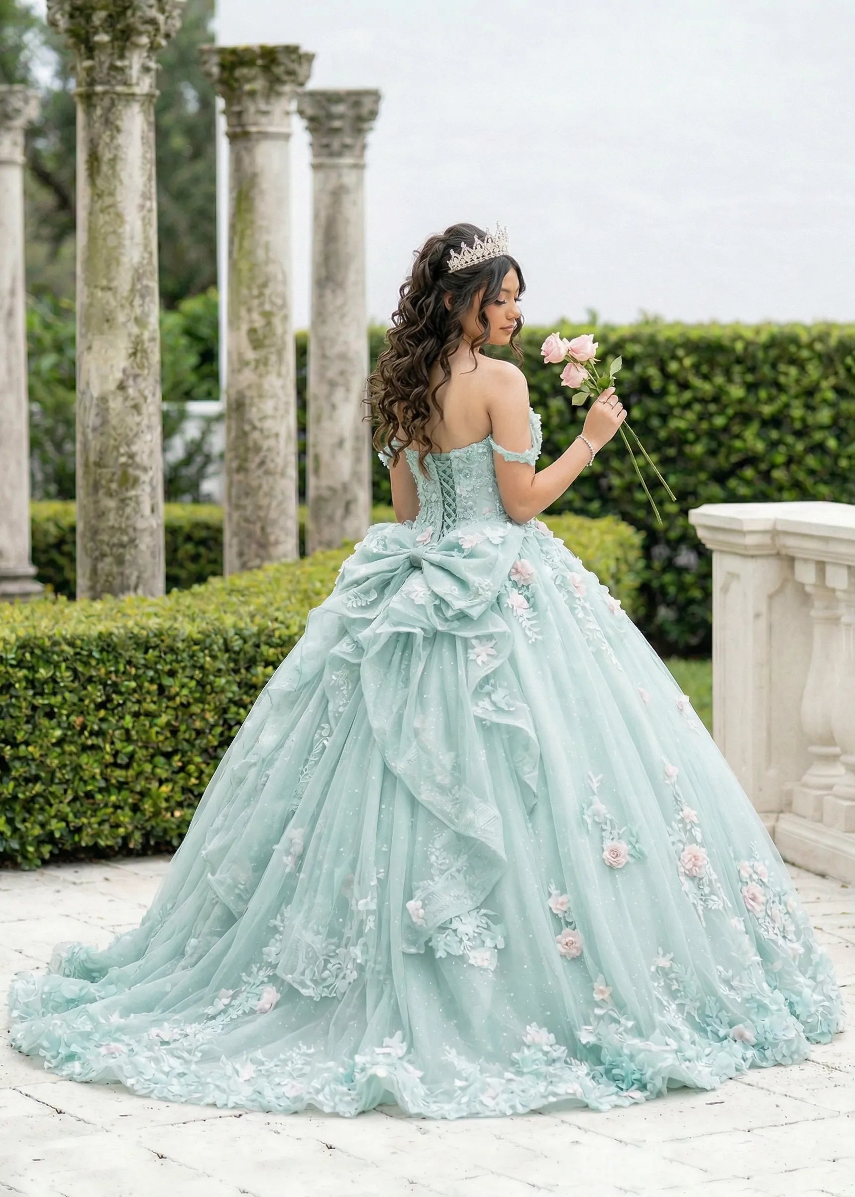 Off Shoulder Flower Embroidered Tulle Wedding Dress