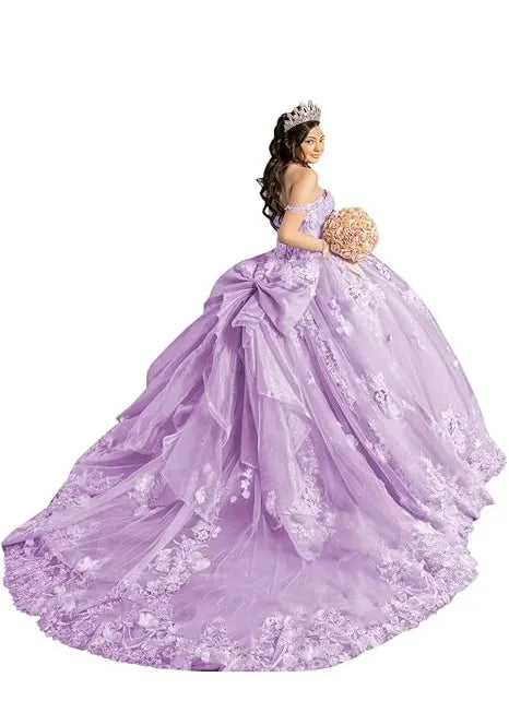Off Shoulder Flower Embroidered Tulle Wedding Dress