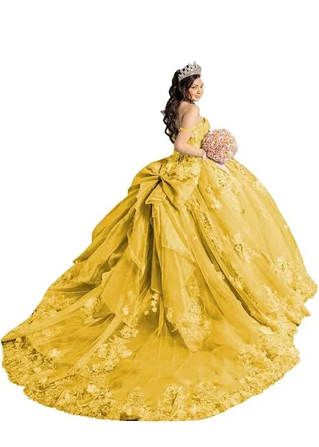 Off Shoulder Flower Embroidered Tulle Wedding Dress