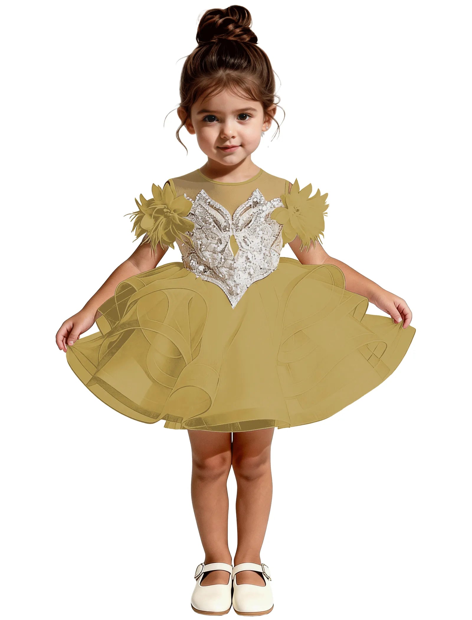 Sequin Floral Flower Girl Dress with Puff Skirt