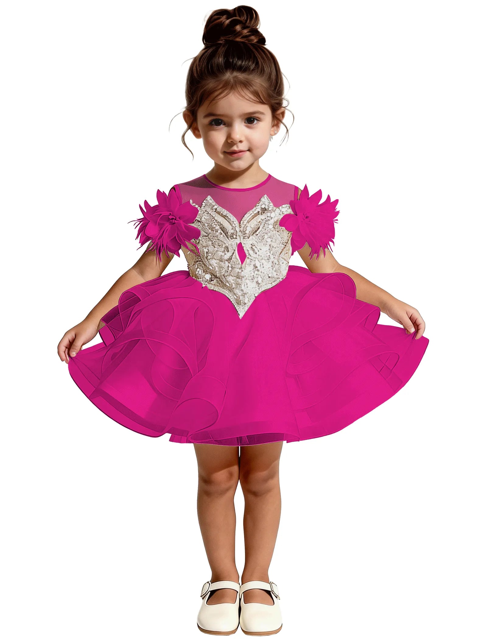 Sequin Floral Flower Girl Dress with Puff Skirt