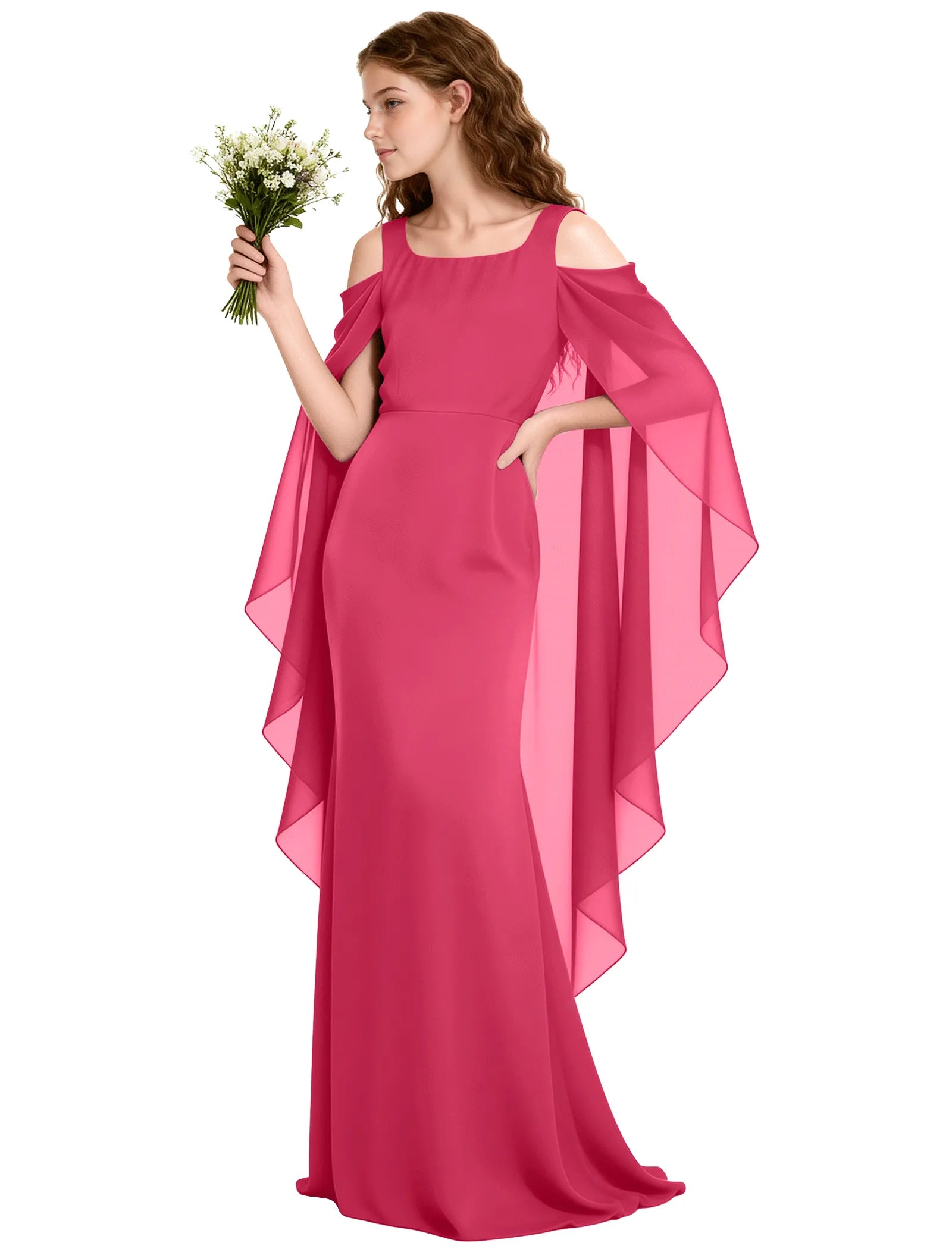 Chiffon Cape Sleeve Formal Dress for Teens