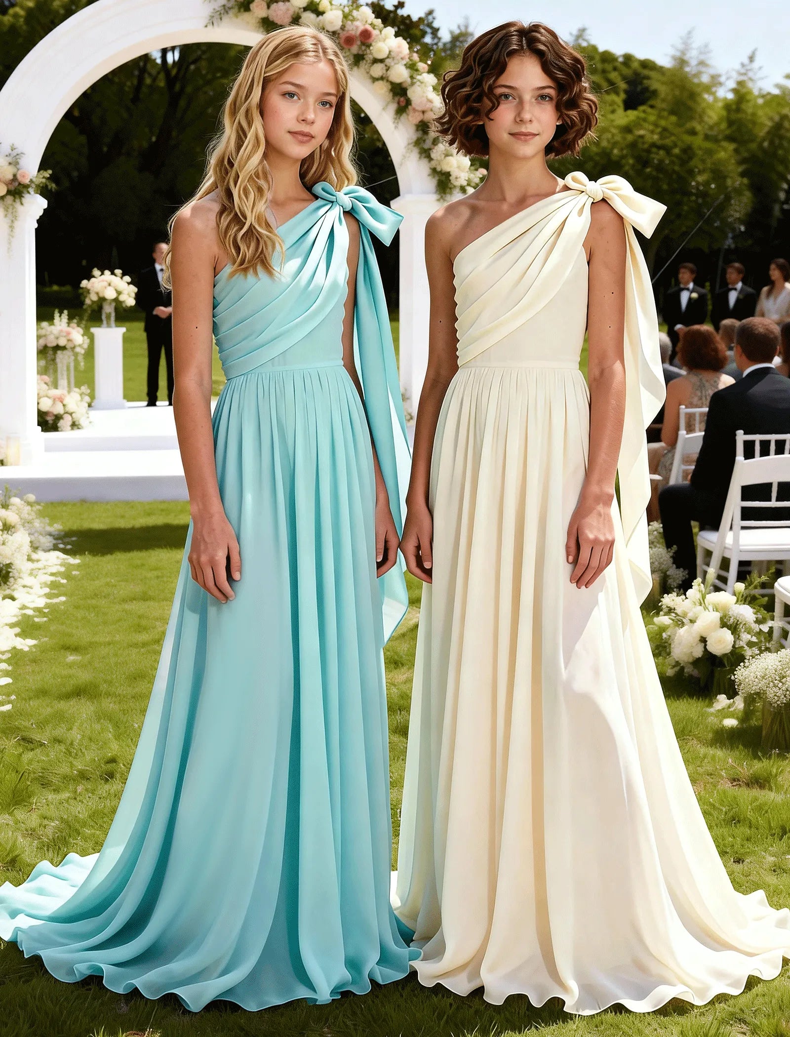 One-Shoulder Bow Junior Bridesmaid Dress