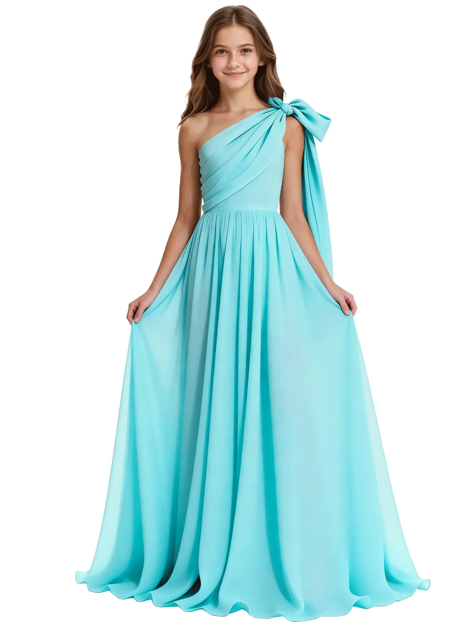 One-Shoulder Bow Junior Bridesmaid Dress