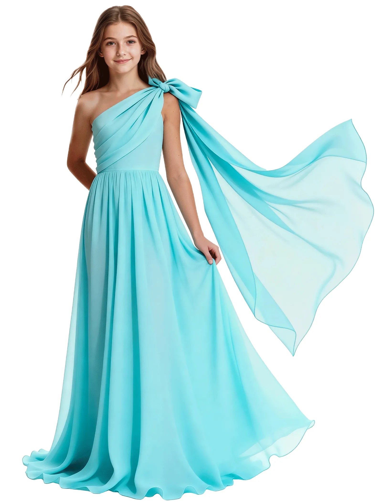 One-Shoulder Bow Junior Bridesmaid Dress