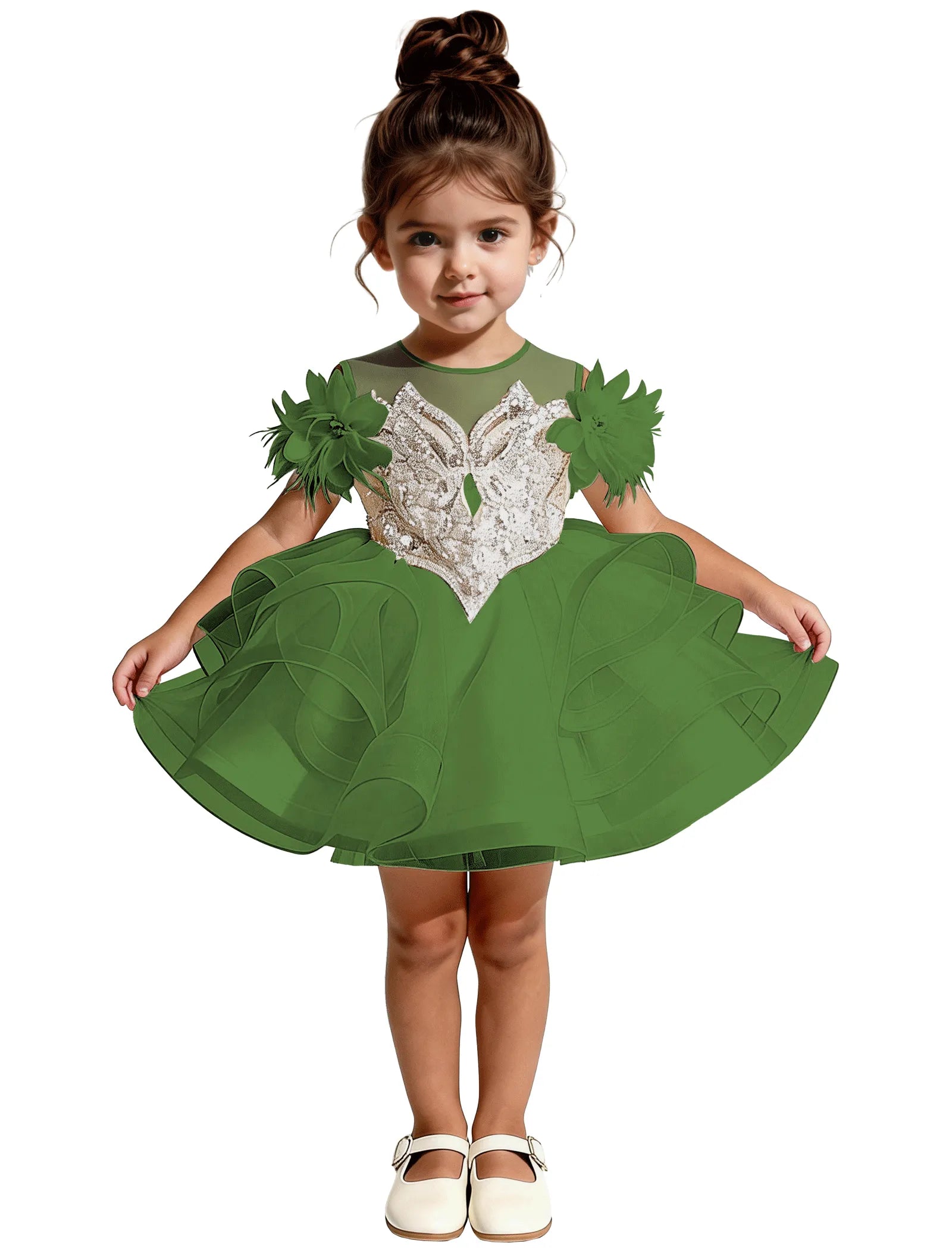 Sequin Floral Flower Girl Dress with Puff Skirt