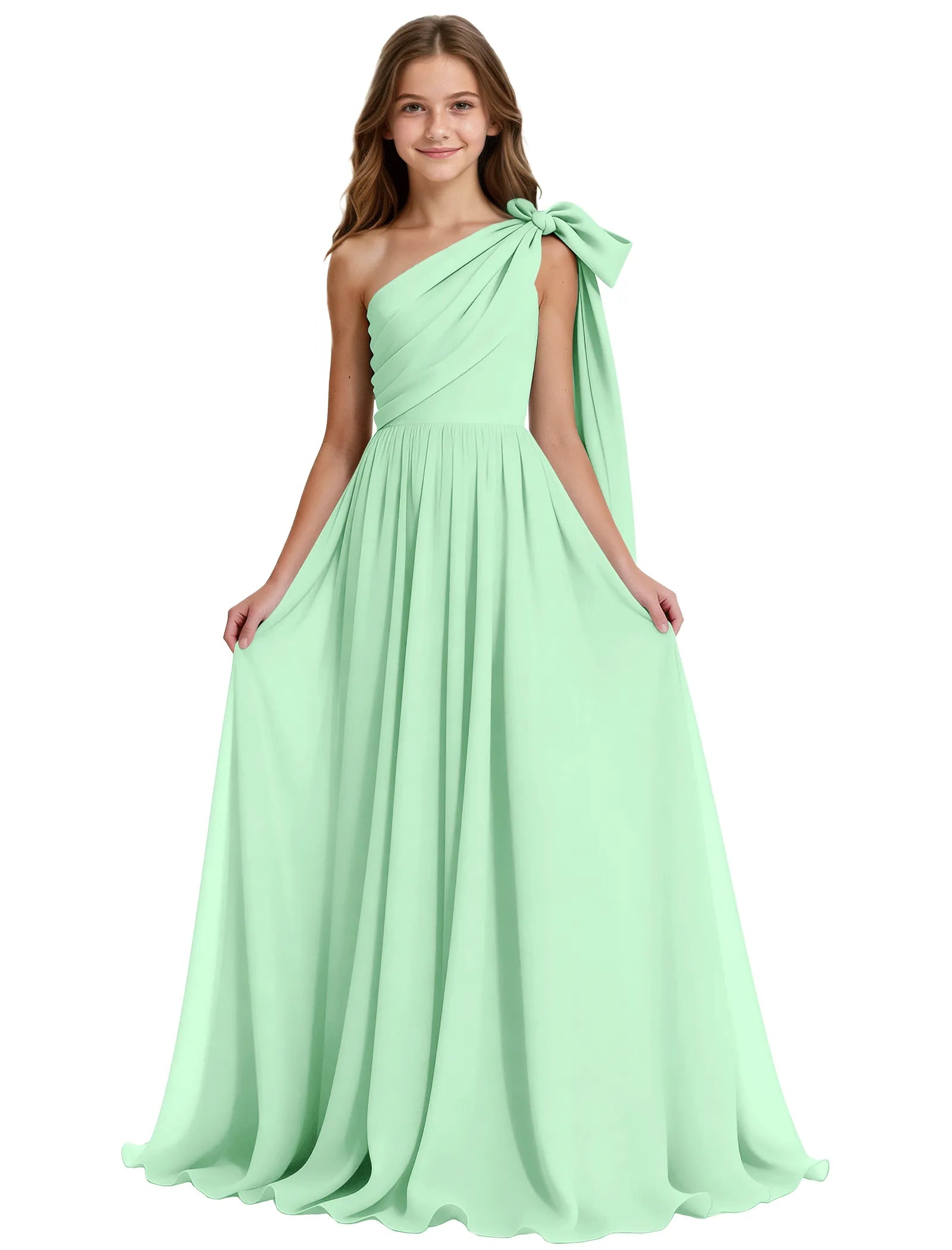 One-Shoulder Bow Junior Bridesmaid Dress