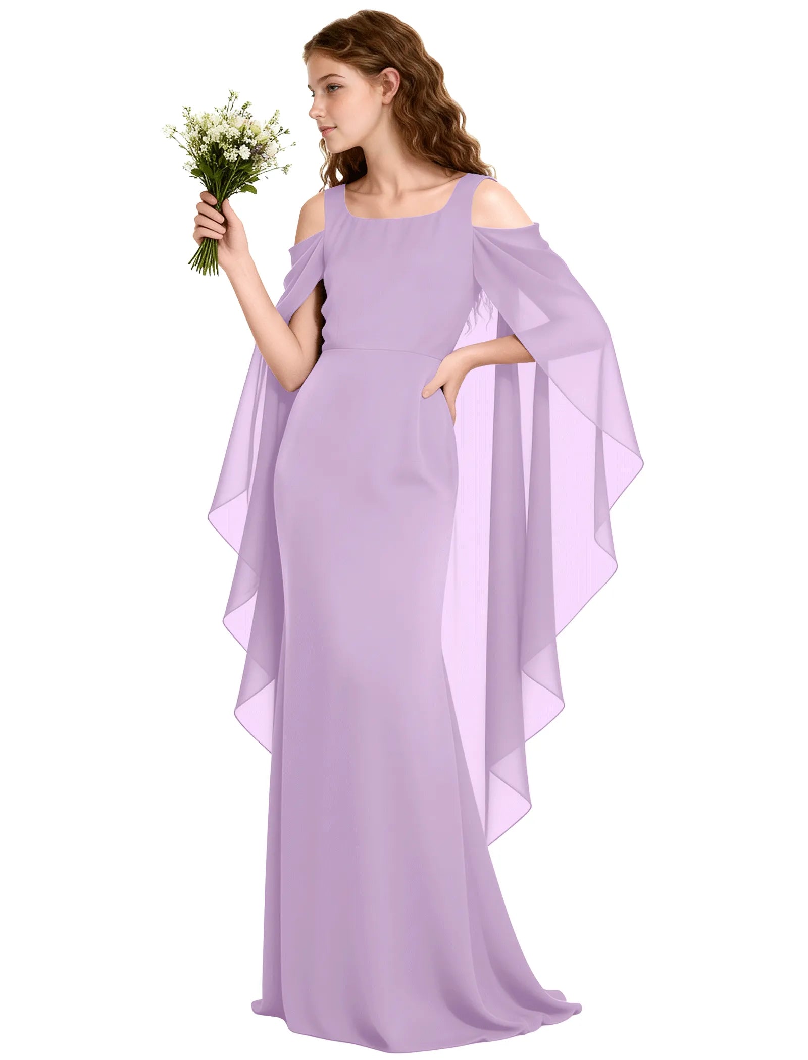 Chiffon Cape Sleeve Formal Dress for Teens