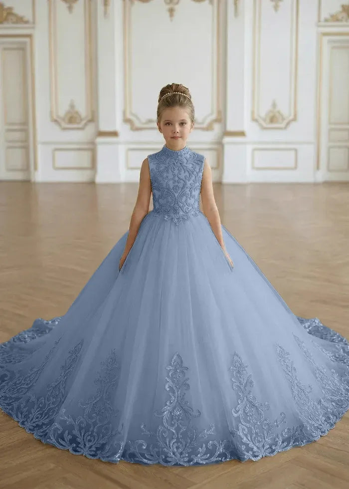 Luxury Princess Tulle Gown with Embroidery Flower Girl Dress