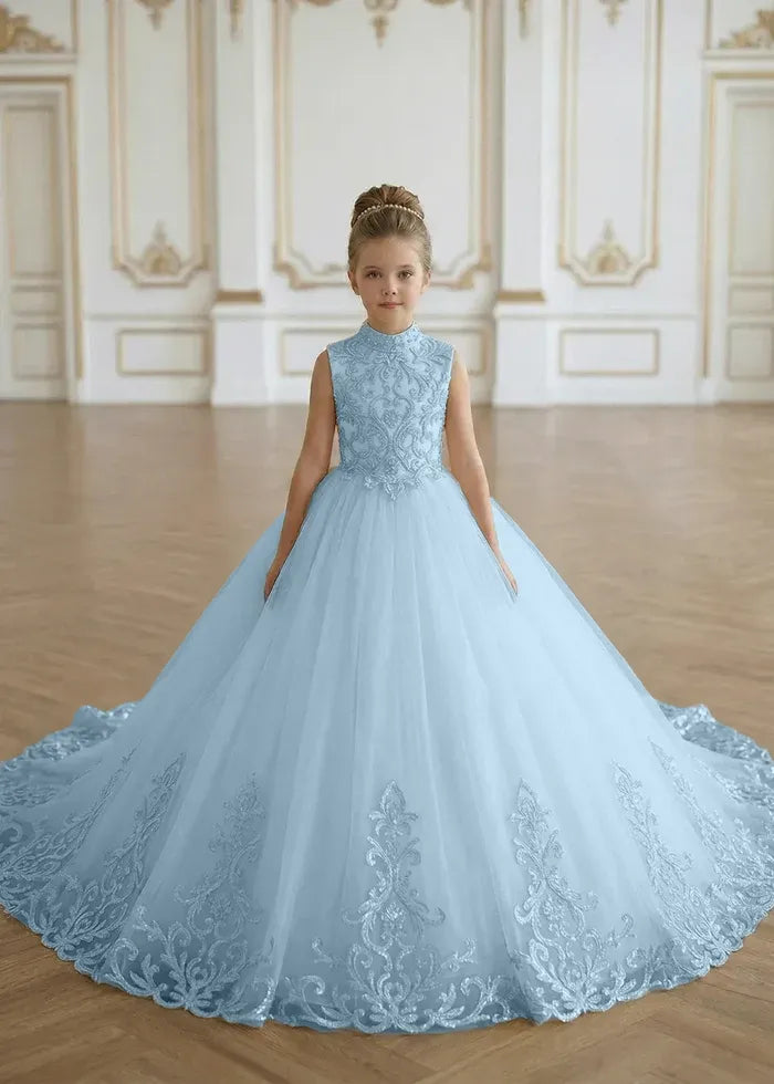 Luxury Princess Tulle Gown with Embroidery Flower Girl Dress
