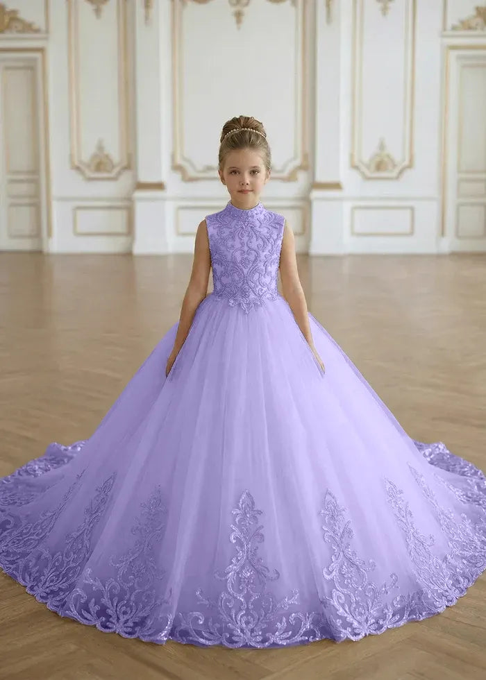 Luxury Princess Tulle Gown with Embroidery Flower Girl Dress