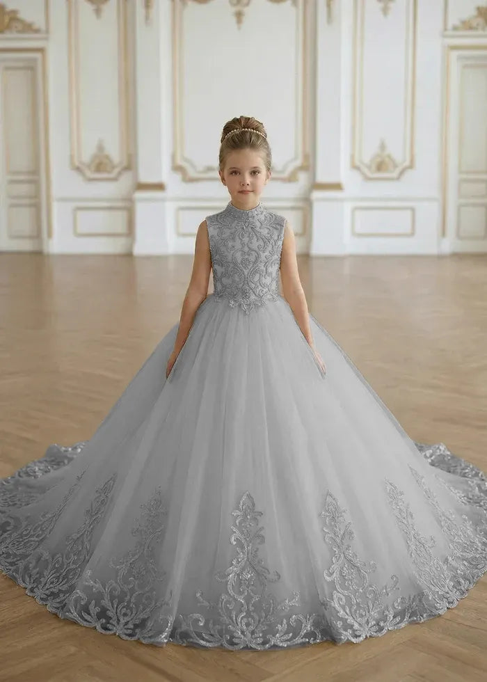 Luxury Princess Tulle Gown with Embroidery Flower Girl Dress